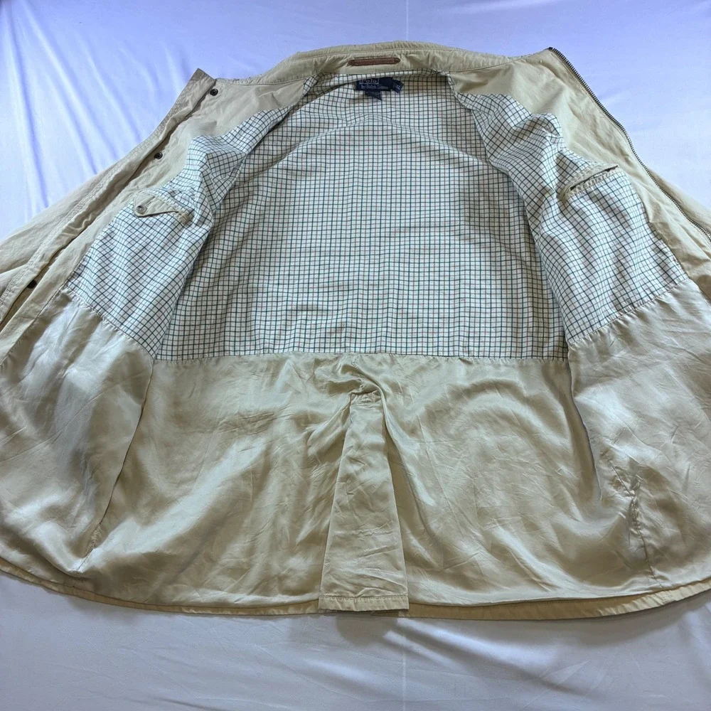 VTG Polo Ralph Lauren Tan Cotton Field Jacket XXL Plaid Lined Utility Chore Coat